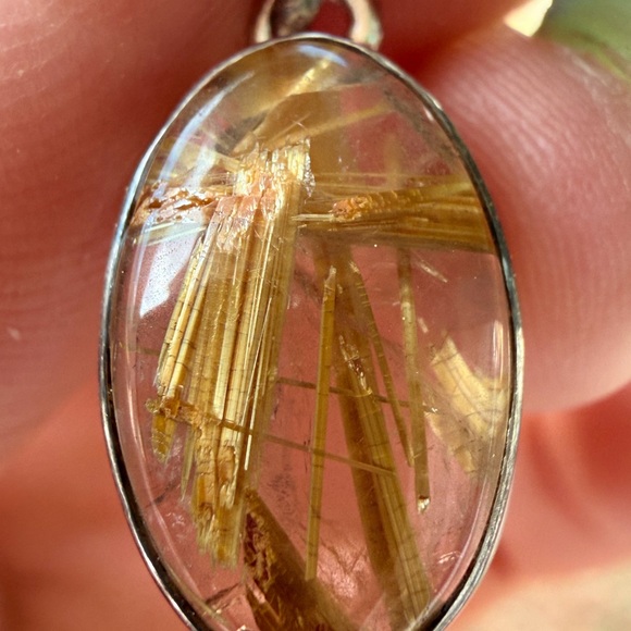 Golden Rutilated Quartz Pendant | Rutile Starburst | 925 Sterling Silver | - Picture 3 of 9